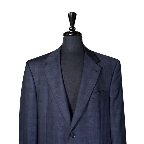 Daniel Cremieux Mens Blazer Blue Plaid Wool 2 Button Lined Jacket Sport Coat 44R - Picture 5 of 9